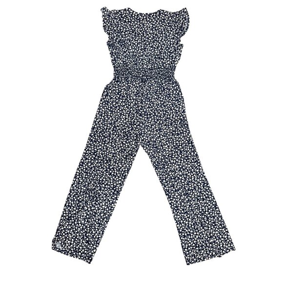 Kaleigh Womens Navy White Floral Jumpsuit Size M Womens V-Neck Ruffle Sleeve - Picture 4 of 10
